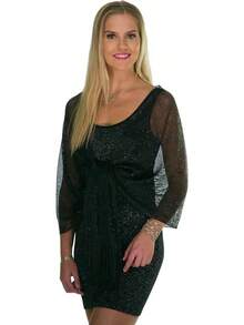 Metallic Glitter Shawl Wrap For Evening Dresses And Weddings - Black 1 - View 2