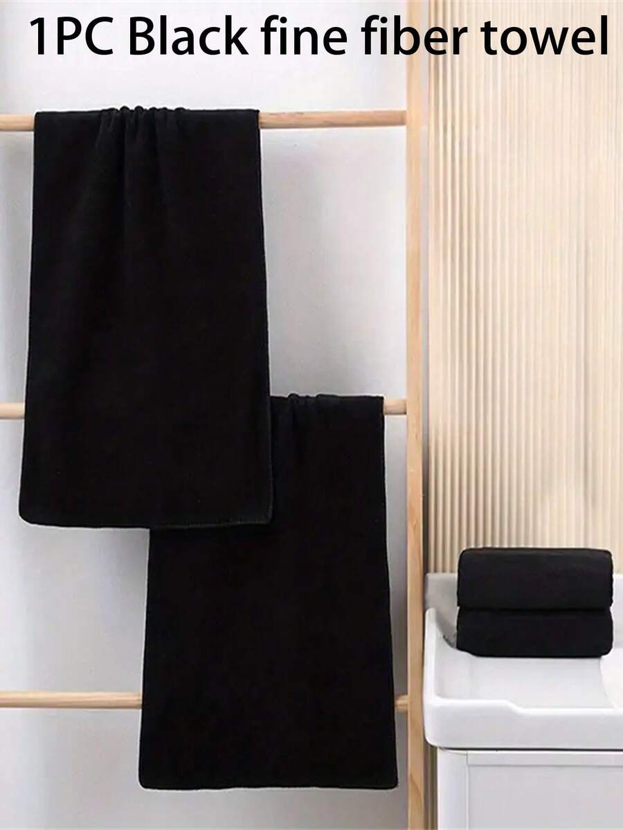 1 件黑色超细纤维厚毛巾 - 轻质吸水涤纶混纺，现代矩形手巾，适用于浴室、水疗中心、酒店、沙龙、简约设计、光滑质地、学校、返校、旅行、旅行必需品、家居必需品、毛巾、皮肤护理 - 彩色 - 查看 1