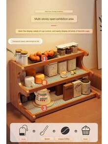 优质木质梯形藤编塑料收纳架，适用于植物、窗台、阳台、花架、多层沥水架、阶梯式杯架、灵活多用途桌面收纳架、书架、厨房和办公室使用，家居必备收纳架 - 棕色 - 查看 10