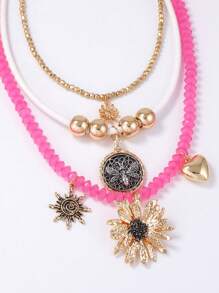 1 pieza Collar colgante de flores y animales con cuentas multicapa de diseño de lujo de aleación, versátil para mujeres