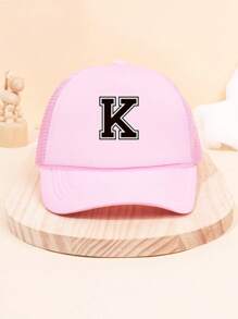 1Pc Children's 26 Letter Printed Baseball Cap, Cute Pink Sunshade Baseball Cap, Mesh Breathable Trucker Cap