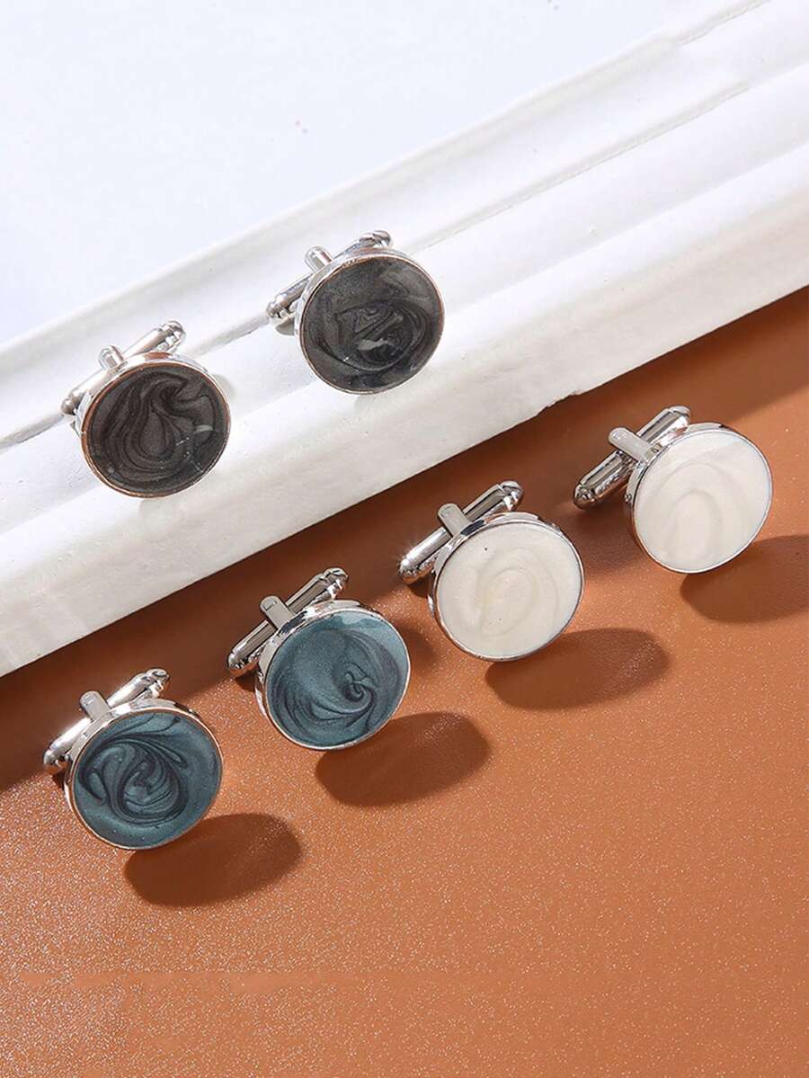 1 Pair Fashionable Round Metal Cufflinks, Men's Liquid Sand Dress Shirt Cufflinks