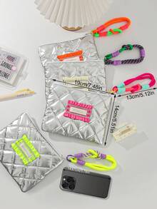 1 Piece Cute Embroidered Pattern Coin Purse For Children Silver Zippered Clutch Bag With Detachable Lanyard Fashionable Mini Wallet Ruffled Decor Makeup Bag Lovely Bow Pattern Lipstick Bag With Rope Key Chain Love-Shaped Pattern Cosmetics Bag Cute Square Purse For Daily Life, Friend Gift, Birthday Gift, Mother's Day Gift, Travel Essentials, Cruise Essentials, Dorm Essentials, Wedding Bridesmaid Gifts - Multicolor - View 7