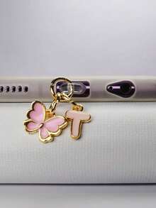 1pc创意粉色蝴蝶字母/欧式26个大写字母缩写/手机防尘塞/装饰/挂件/吊坠/手机挂钩/精致/节日使用保护您的设备/适用于Type-C/Lighting（5-14）型号 - 粉色 - 查看 48