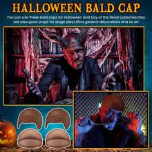 2 件装秃头帽化妆乳胶秃头假发帽，男女通用成人万圣节服装，固体硅胶，适合所有季节 - 棕色 - 查看 6