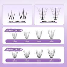 Kit de grupos de pestañas con pestañas inferiores 20/30D 3D Curl, kit de extensión de pestañas DIY 12-18mm de varios tipos, pegamento y sellador, pestañas en punta, kit de pestañas de volumen y aplicador de pestañas (20/30 3D Kit) - Multicolor - Ver 7