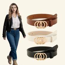 3件套加大码女士经典PU皮腰带，配3个合金环扣，时尚百搭，适合所有季节，夏季、秋季、万圣节等场合。
