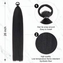 2 piÚces/Paquet Extension de queue de cheval de 26 pouces avec élastique, extension de queue de cheval noire, journée des cheveux fous, extensions de cheveux colorées pour filles, cheveux de festival, cheveux de rave, tresses de queue de cheval - Marron foncé - Voir 3