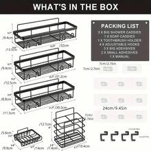 Mensola portaoggetti da doccia, confezione da 5, mensole nere senza foratura, mensola portaoggetti autoadesiva per il bagno, accessori per la doccia, porta shampoo a parete