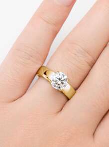 XUJIA 1 buc Inel de logodnă din argint 925 pentru femei, inel cu moissanit rotund de 8 mm și 2 ct, inel Solitaire clasic cu 4 vârfuri, inel de promisiune sau verighetă perfect pentru ea