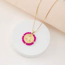 1pc Fashionable Retro Colorful Crystal Virgin Mary Pendant Necklace, Best Gift For Women Jewelry