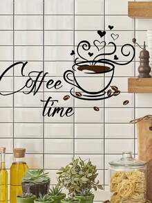 1 件别致咖啡杯墙贴 - 自粘式可移除 PVC 贴纸，适用于厨房和客厅装饰