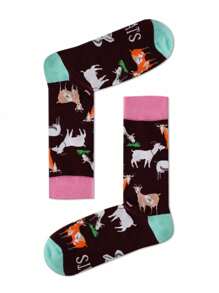 1 par de calcetines medianos con estampado de cabra, versátiles para todas las estaciones