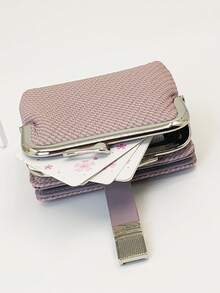 Cartera de mujer de tejido de paja corto, suave PU con broche a presión, diseño minimalista, ligero y compacto, elegante, adecuado como regalo de vacaciones para mujeres, cartera, monedero, cartera linda, cartera pequeña