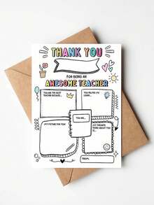 Teacher Appreciation Form, Teacher Appreciation Week Gift, Teacher Appreciation Card, Teacher Gift, Coloring Page, Teacher Appreciation Card, Envelope Attached School Decor School Surprise Dormitory Decor Back To School Home Decor Room Decor School Supplies - Multicolor - View 2