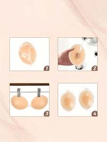 女士无肩带、粘合、硅胶文胸花瓣、性感聚拢露背文胸，适合连衣裙、内衣、泳衣、婚纱、小罩杯、透气、隐形乳贴、胸垫 - 米色 - 查看 9