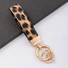[1pc Leopard Print Wristlet] 1pc Stylish Leopard Print PU Leather Wristlet Keychain | Elegant Accessory, Car Key Ring & Bag Charm For Women And Men | Includes Screwdriver, Golden-Toned Metal Loop,  Black & Brown Spotted Design - 豹紋鑰匙圈 - 查看 3