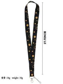 黑色月亮图案挂绳，带证件卡套，可爱涂鸦星空钥匙扣挂绳，男女通用，适合教职工和学生，返校用品 - 彩色 - 查看 7