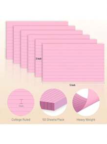 50sheets 3 X 5 Inches Horizontal Grid Pink Index Cards, Flash Card College Horizontal Grid, Suitable For Schools, Universities, Offices, And Home Organizations, Durable Learning To-Do List Note Cards With Horizontal Grid Lines