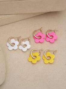 3 pares de pendientes de acrílico con múltiples flores de diseño elegante y lindo, adecuados para mujeres, para citas, fiestas y regalos