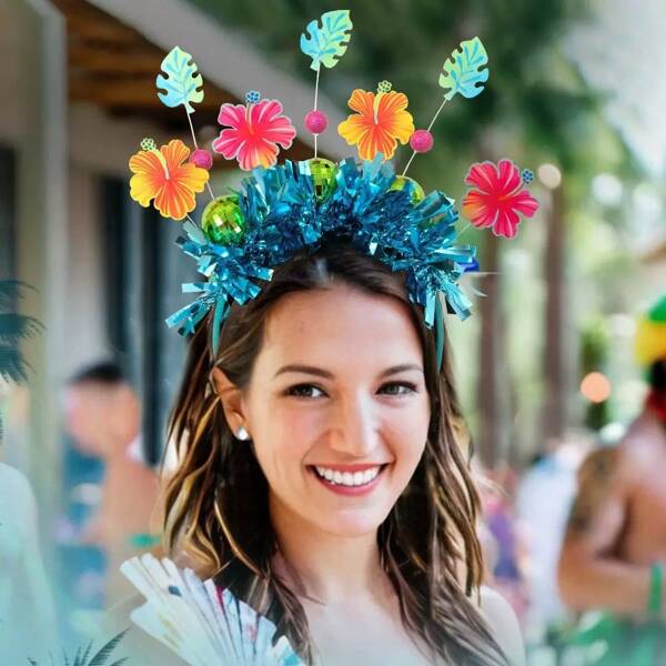 Super Fun Hawaiian Holiday Theme Party, Beach Dance Party Headband, Floral Hair Accessories, Dress Up Props
