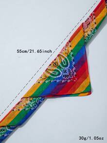 1pc Rainbow Striped Elegant Polyester Cravat Scarf, Suitable For Daily Wear And Pride Month - Multicolor - View 5