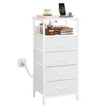 Tomnk 4 Drawers Night Stands With Charging Station, White Beside Table With U-S-B Ports And Outlets, 4 Fabric Storage Drawers With PU Finish, Small Dresser Bed Side Table, Dorm Room Essentials College, Bedroom Furniture - 美規B型插(110-127V) - 查看 11