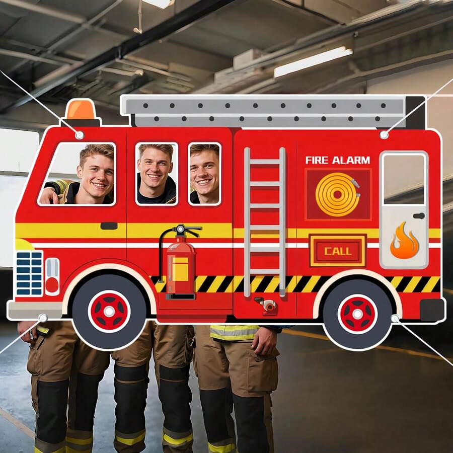 1pc Firetruck Party Decorations Firefighter Photo Booth Props Firetruck ...
