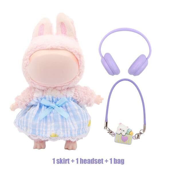 Accessories Set For LA Bub 17CM Doll, Includes Clothes, Headphones, Crossbody Bag, Outfits (Doll Not Included)