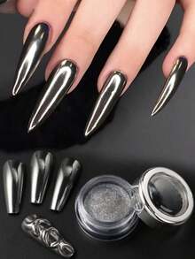 1g/Pc Chrome Black Nail Powder Pigment, Metallic Mirror Pearl Nail Art Glitter Nail Polish Dust-Free Crystal Coating Powder Gel Nail Polish Supplies - Multicolor - View 4