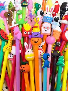 10pcs/Set Random 10pcs Cute Cartoon Animal & Fruit 0.5mm Neutral Pens, Creative Stationery Writing Supplies School Supplies, Back To School - Multicolor - View 3