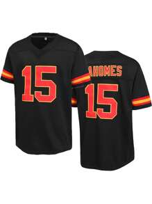 Atonmore Herren 15 Schwarz American Football Trikot Lässiges Kurzarm T-Shirt mit bestickten Nähten und V-Ausschnitt Party Rugby Sport Top