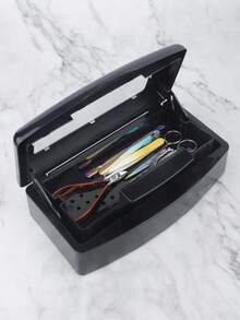1pc Nail Sterilization Storage Box With Transparent Cover For Manicure Tools And Nail Polish Nail Tools Tweezers ,Durable Plastic Organizer For Nail Technicians & Estheticians, Salon Hygiene Solution, Efficient Disinfection System - Black - View 6