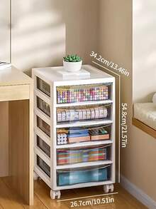 1件5层/6层大容量移动储物手推车带抽屉，滚动办公储物柜带万向轮和刹车，方便移动储物架顶部可存放物品，多功能移动储物柜，适用于办公室、书房、卧室和宿舍，工艺品、配件、文具、办公用品的整理和储存 - 彩色 - 查看 6