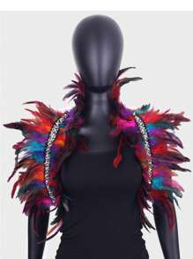 Festliches Federschal-Top, Schal-Cape, Accessoires zum Anziehen Federn-Körpergeschirr für Frauen Tops Cape Schal Schulterschal Punk Gothic Rave Dance Festival Kragen mit Manschetten Schulter Abzeichen Anziehsachen Künstliche Federn