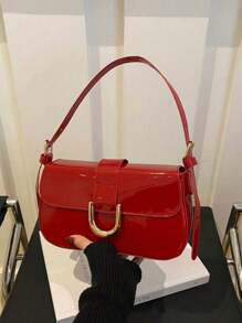 A New Retro Fashion Underarm Bag For Fall And Winter Season, Hardware Belt Buckle Decoration, Flap Opening, Adjustable Shoulder Strap, Small Capacity, Lightweight Extremely Simple Shoulder Bag. Suitable For Women's Daily L