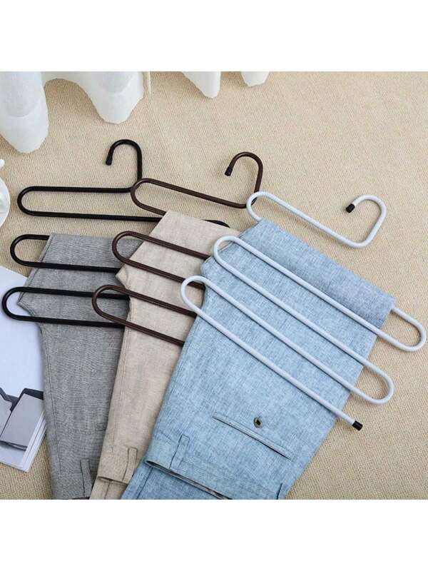 1pc 5-Tier Multifunctional Non-Slip S-Shaped Pant Rack With PVC Non-Slip Cover, Iron Pant Rack, Stainless Steel Pant Rack, Sturdy , Ideal Storage Space For Winter Scarves And Leggings, Multilayer Thickened Storage Hanger Rack For Wardrobe
