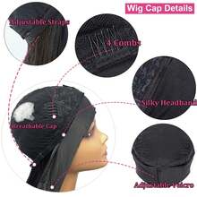 Headband Wig Human Hair Straight 20 Inch Headband Wigs For Women Glueless None Lace Front Wigs Brazilian Virgin Human Hair Machine Made Wig 200% Density Natural Color - Natural Black - 查看 5