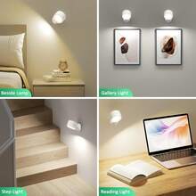 LED Wall Sconces 2 Pcs With Remote, Wall Mounted Lights Rechargeable Battery Operated, 3 Color Temperatures & Dimmable Wall Lamp Magnetic 360° Rotation Wireless Light For Bedroom Living Room - E40 - View 2