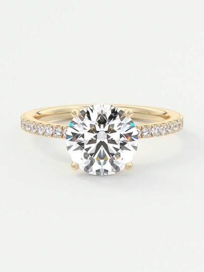 XUJIA 2克拉圆形莫桑石订婚戒指，925纯银经典周年纪念结婚戒指，8毫米莫桑石镶嵌隐藏式立方氧化锆，送给她的珠宝礼物