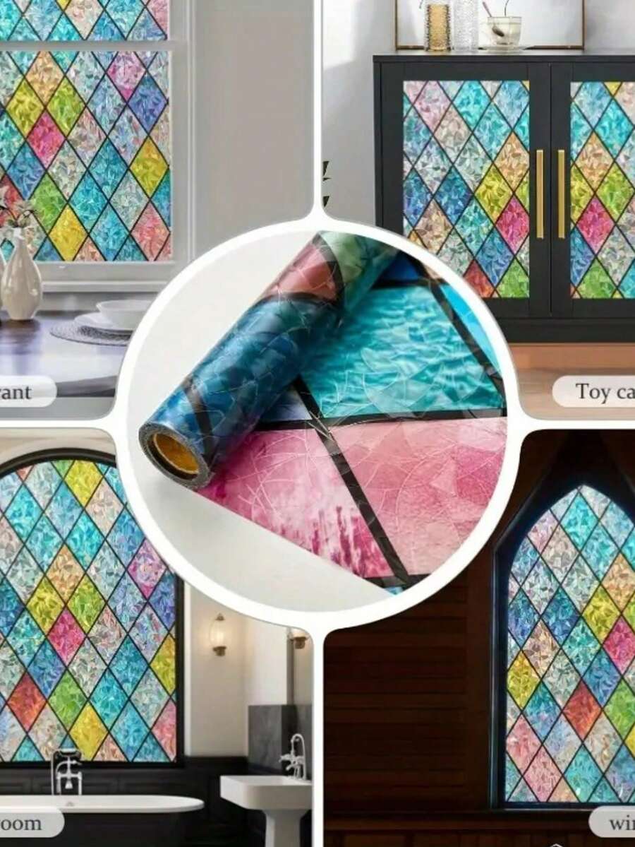1 rollo de película de de patrón de colorido para ventana, transparente pero no se puede ver a través, para dormitorio, sala de estar, baño