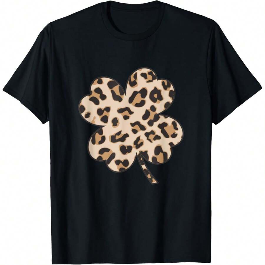 St Patrick's Day Lucky Irish-Shamrock With Leopard Prints T-Shirt - Black - View 1