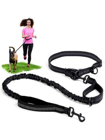 BVEOYPET 1 st, koppel för utomhuslöpning, reflekterande dubbelt utdragbart hundkoppel, hundkedjekoppel, husdjurstillbehör, lämplig för dagliga hundpromenader och att bära runt midjan, kan ges som present till en vän som älskar löpning och har hundar.