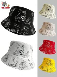 Warner Bros New High-Quality Reversible Tom & Jerry Print Bucket Hat, Versatile Unisex Summer Sun Protection Hat, Cartoon Double-Sided Sunhat