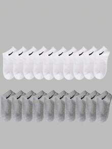 5/10/20 pares de calcetines cortos de unicolor negro/blanco/gris, de moda, unisex, simples, cómodos y versátiles, adecuados para uso diario - Multicolor - Ver 16
