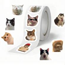 Rollo de 500 pegatinas de gatos, pegatinas virales de gatos y garabatos, pegatinas de rollo divertidas y lindas con cabezas de gato