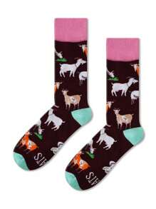1 par de calcetines medianos con estampado de cabra, versátiles para todas las estaciones