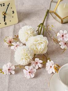 1 件人造花假蒲公英和牡丹花束丝绸樱花牡丹花枝花瓶插花适合秋季家居婚礼新娘装饰餐桌中心装饰，秋季装饰，秋季 - 白色 - 查看 7
