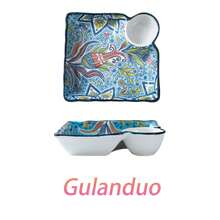 1pc Bohemian Ceramic Dinner Plates With Sauce Dish, Rectangle Decorative Dipping Sauce Plates, Multi-Compartment Serving Trays For Dumplings, Breakfast, Fruits - Perfect Gift For Christmas Dinner, Thanksgiving, Easter Brunch, Mother's Day & Housewarming - 19.05 Cm,School Supplies - Multicolor - View 15