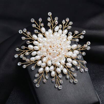 1 pieza Broche de flor de perla falsa elegante y vintage hecho a mano para dama, decoración para vestido, traje, chaqueta, adecuado para boda, fiesta y ocasiones especiales, accesorios escolares y de oficina, camisas, joyería, ropa de Navidad y Halloween, regalos divertidos y lindos para maestros, accesorios de disfraz, encantos de bolso